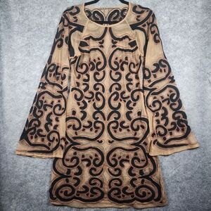 For Love & Lemons Antonina Black and Nude Bell Sleeve Mini Dress Size Large